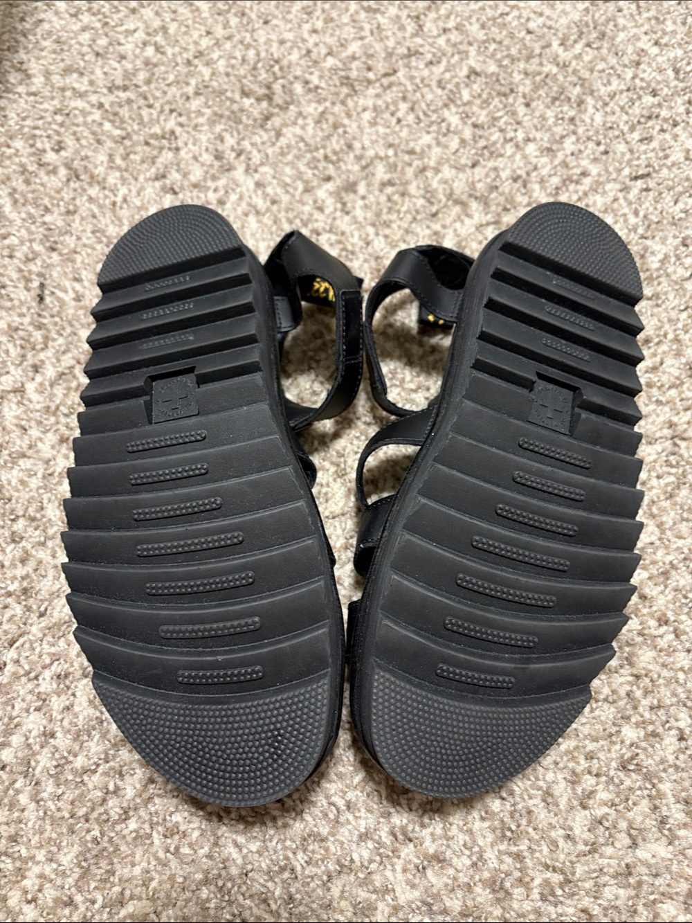 Dr. Martens Black Leather Platform Strappy Sandals with Yellow Stitching - Picture 2 of 4